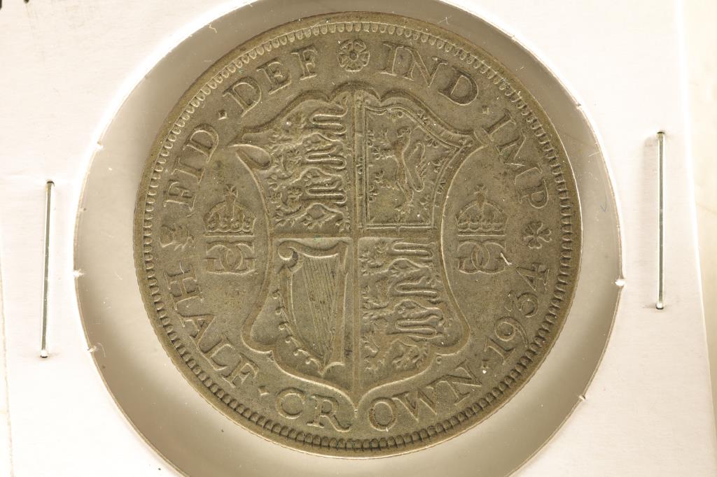 1934 GREAT BRITAIN SILVER HALF CROWN .2273: OZ. ASW