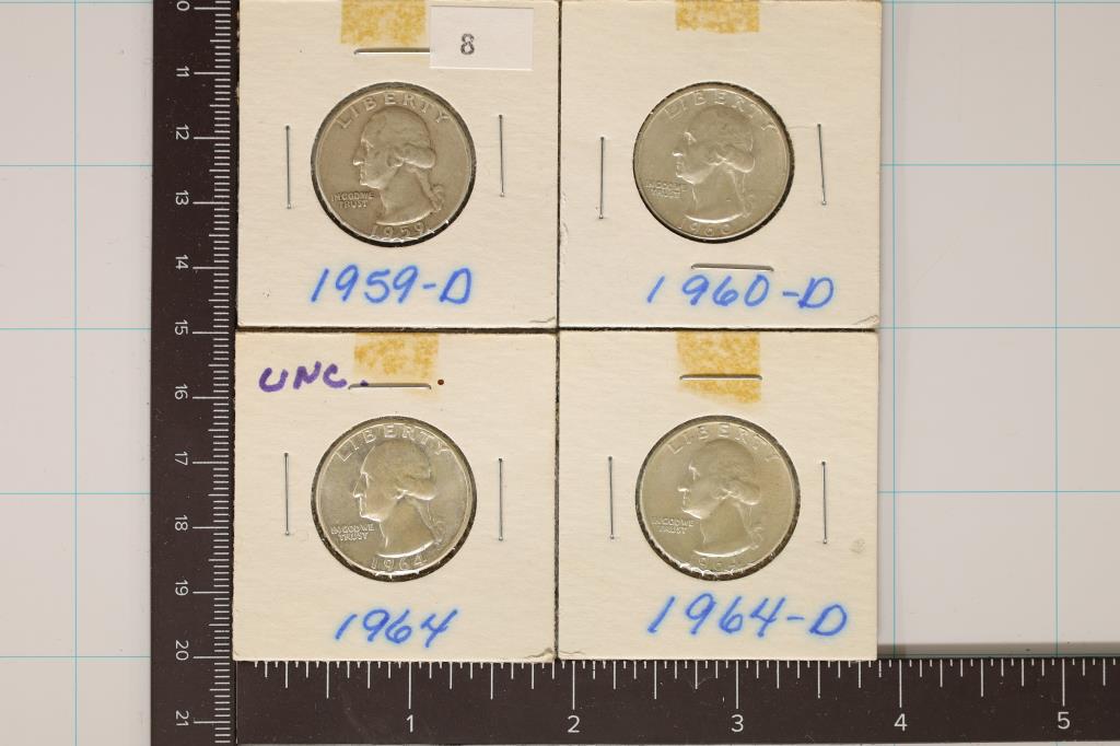 1959-D, 1960-D, 1964 (UNC) & 1964-D WASHINGTON (1 of 2)