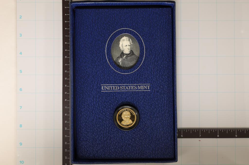 US MINT PRESIDENTIAL HISTORICAL SIGNATURE SET WITH: $1 PRESIDENTIAL COIN AND PORTRAIT. ANDREW JACKSON, IN ORIGINAL US MINT PACKAGING