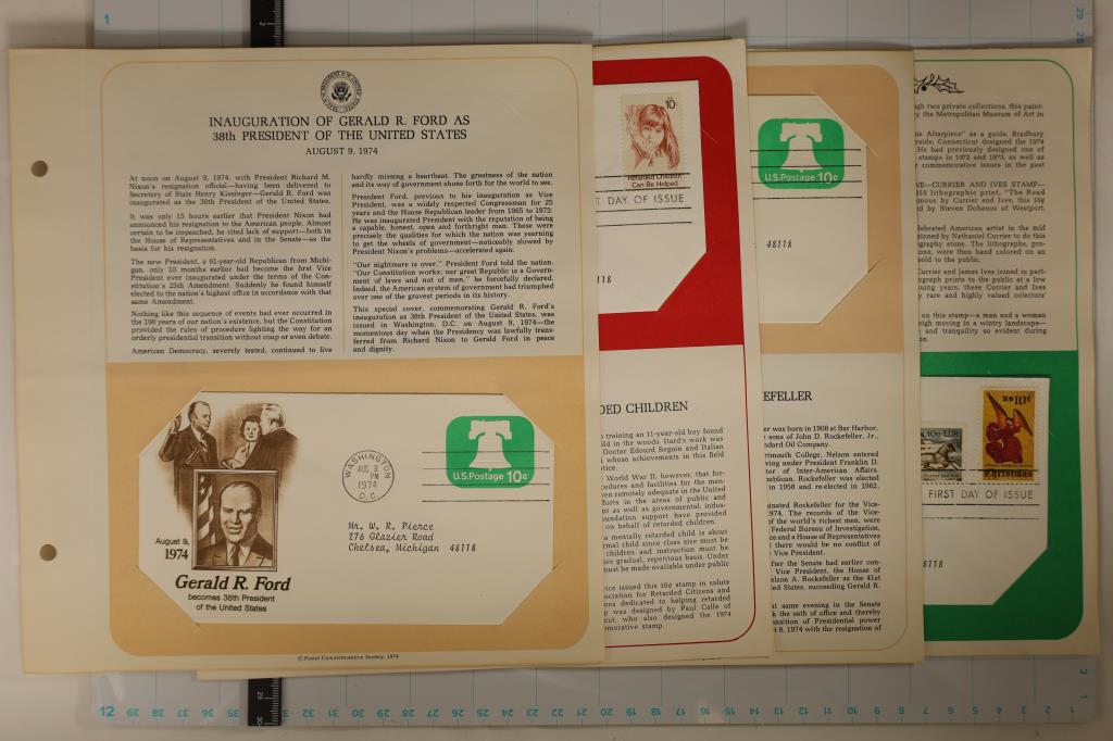 4 1ST DAY COVERS ON INFO CARDS: ALL 1974 (1 of 5)
