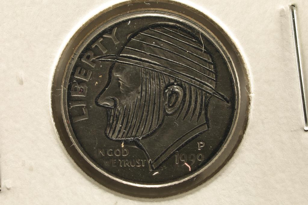 HOBO DIME ON A 1999-P ROOSEVELT DIME BRILLIANT UNC: NEAT PIECE HAND ENGRAVED, USUALLY DO NOT SEE DIMES DONE UP