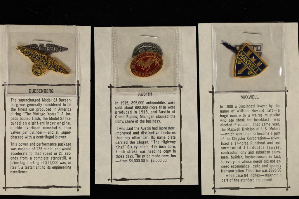 3 VINTAGE CAR METAL EMBLEMS: DUESENBERG, AUSTIN (1 of 1)