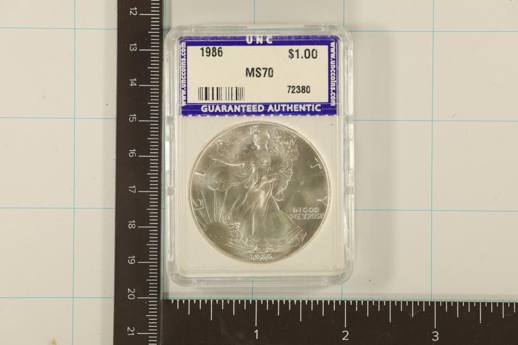 KEY DATE SLABBED 1986 AMERICAN SILVER EAGLE MS70 (1 of 2)