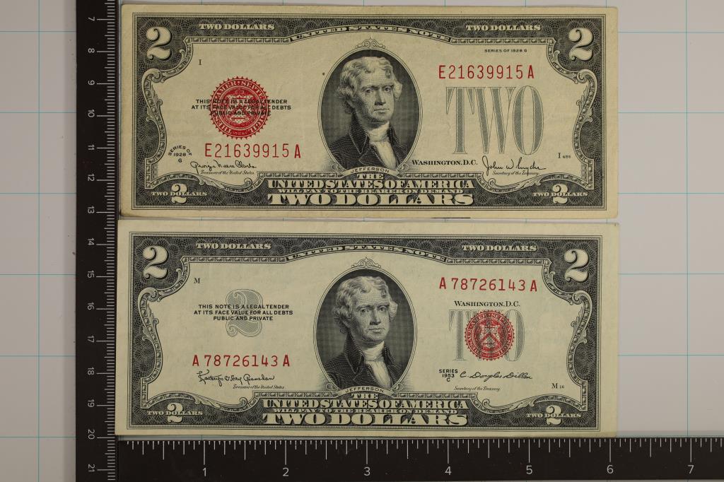 1928G (AU) & 1953C (CRISP AU) $2 US RED SEAL BILLS (1 of 2)
