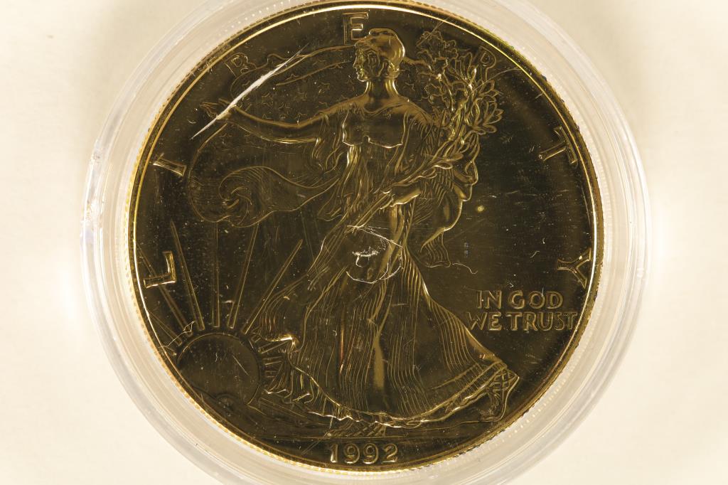 24KT GOLD ELECTROPLATED 1992 AMERICAN SILVER EAGLE (1 of 2)