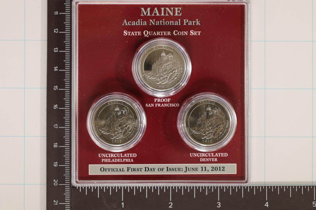 2012 MAINE ACADIA N.P. 3 COIN QUARTER SET P & D (1 of 2)