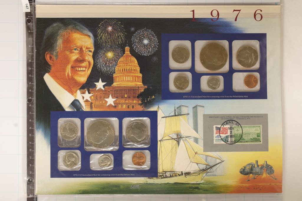 1976 US MINT SET (UNC) P/D ON LARGE INFO CARD (1 of 2)