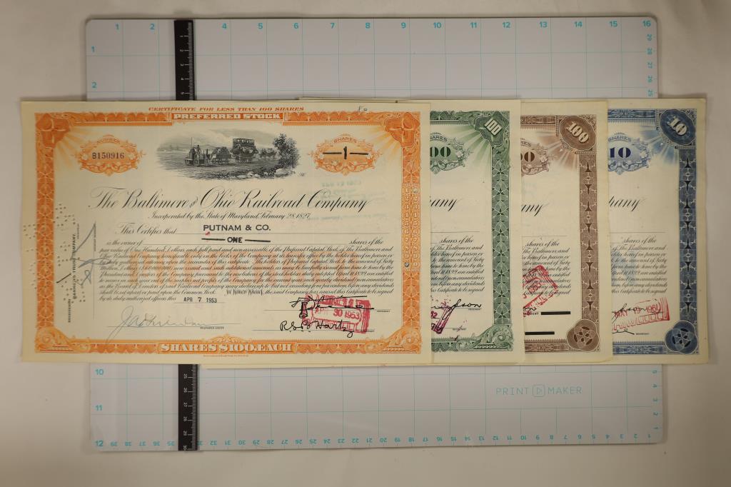 4 ASSORTED VINTAGE RAILROAD STOCK CERTIFICATES (1 of 5)