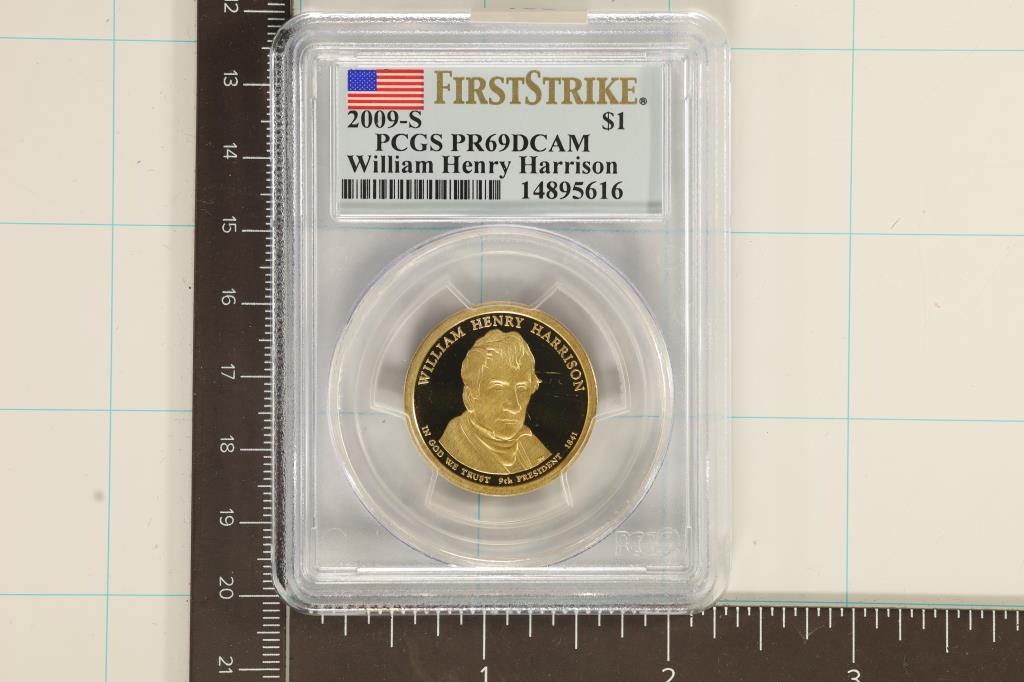 2009-S PRESIDENTIAL DOLLAR PCGS PR69 DCAM: FIRST STRIKE, WILLIAM HENRY HARRISON
