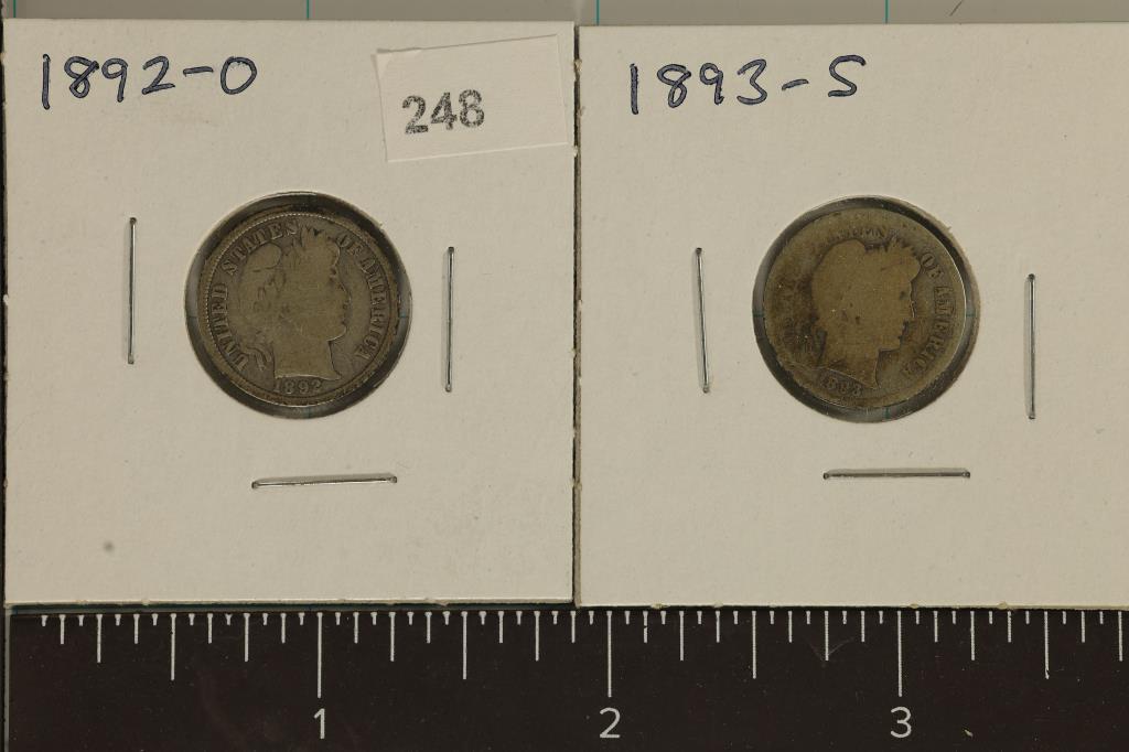 1892-O & 1893-S BARBER DIMES (BETTER DATE COINS) (1 of 2)