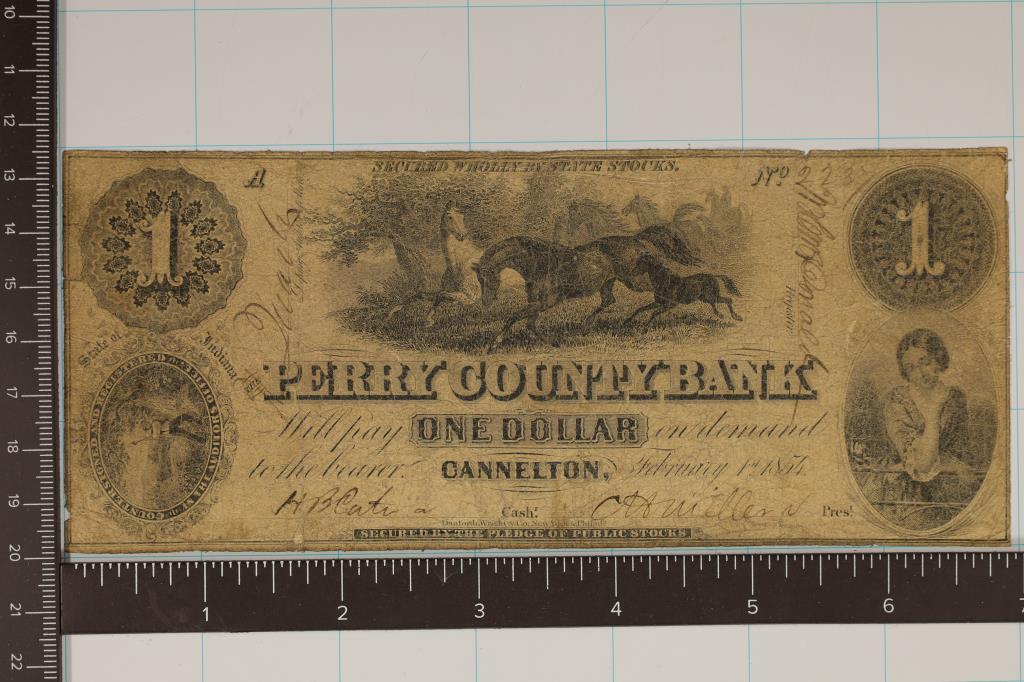1854 PERRY COUNTY BANK $1 OBSOLETE BANK NOTE (1 of 2)