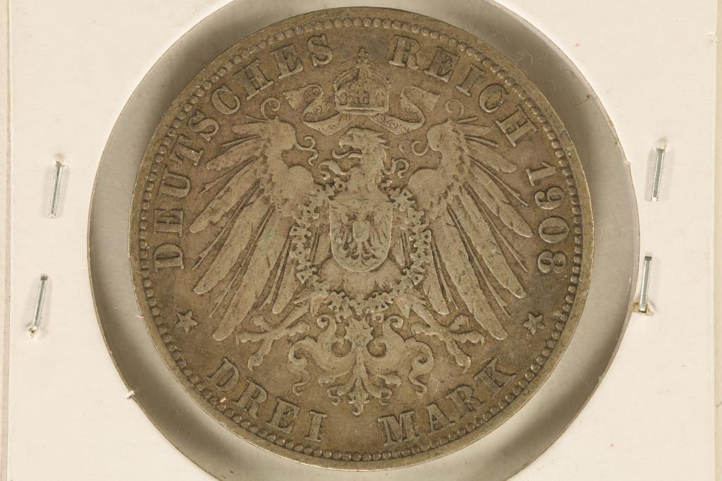1908-A GERMAN PRUSSIA  SILVER 3 MARK .4832 OZ. ASW (1 of 2)