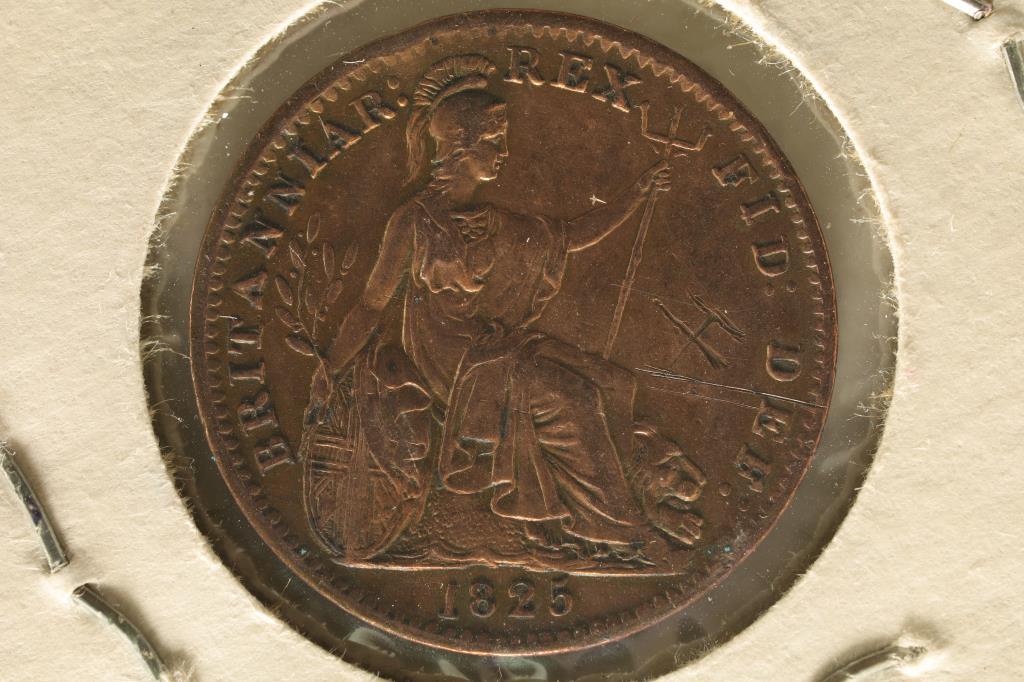 1825 GREAT BRITAIN FARTHING (EXTRA FINE) GRAFFITI (1 of 2)