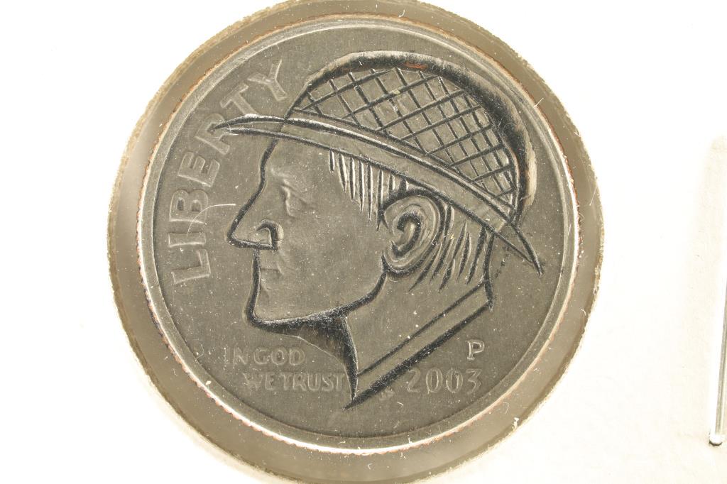 HOBO DIME ON A 2003-P ROOSEVELT DIME BRILLIANT UN: NEAT PIECE HAND ENGRAVED, USUALLY DO NOT SEE DIMES DONE UP