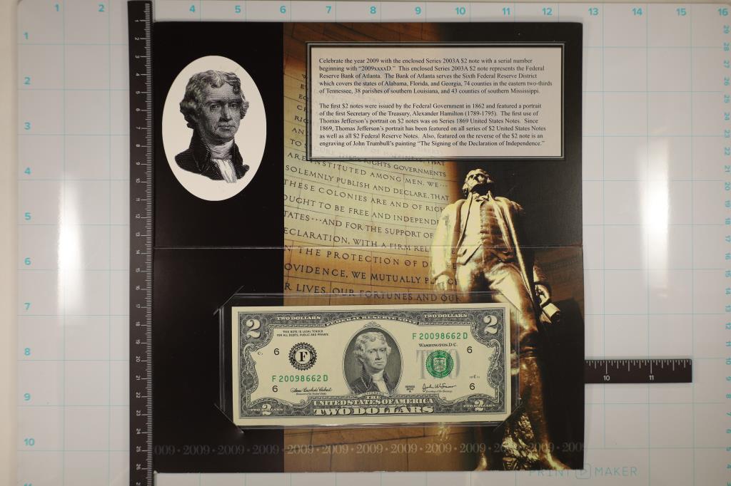 2009 ATLANTA FEATURES 2003-A US $2 FRN CRISP UNC (1 of 4)