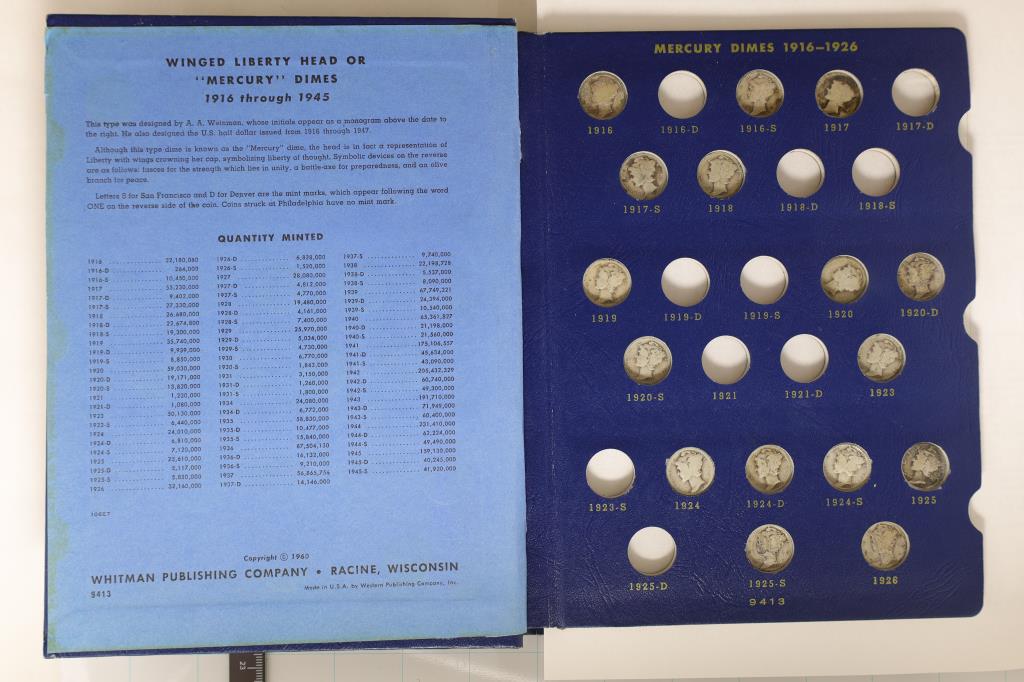PARTIAL 1916-1945 MERCURY DIME SET 62 COINS IN (1 of 6)