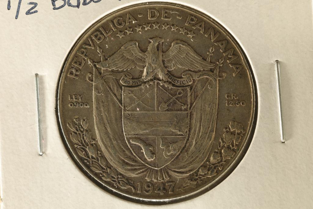 1947 PANAMA SILVER 1/2 BALBOA .3617 OZ. ASW (1 of 2)