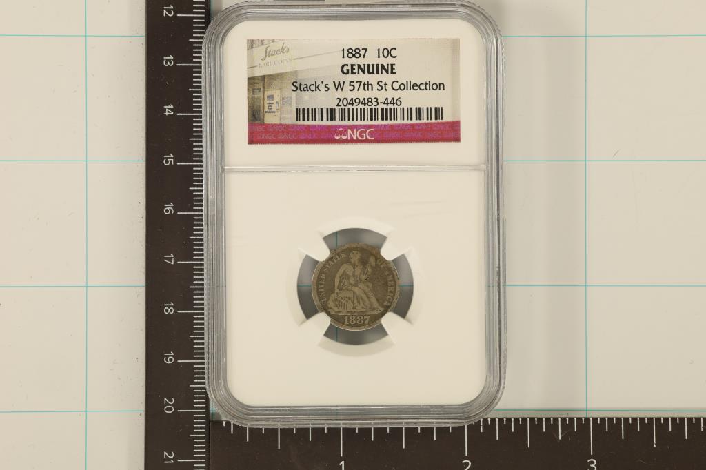 1887 SILVER SEATED LIBERTY DIME NGC GENUINE (1 of 2)