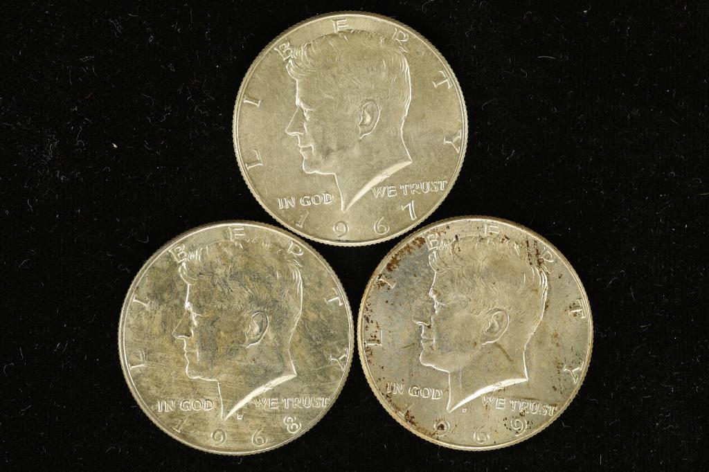 1967, 1968-D & 1969-D 40% SILVER JFK HALF DOLLARS (1 of 2)