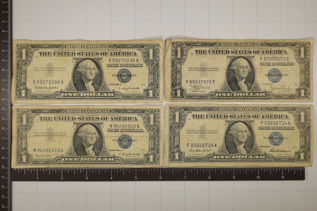 1935-C, 57, 57-A &1957-B US $1 SILVER CERTS, BLUE: SEALS