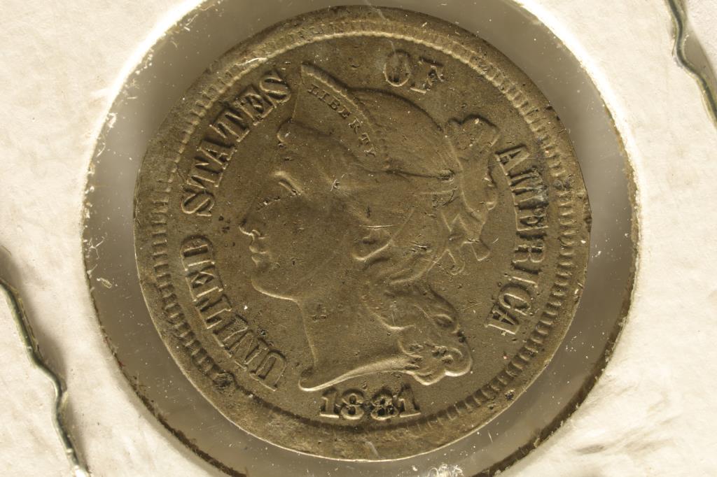 1881 US THREE CENT "NICKEL" RIM BUMPS ETC... (1 of 2)