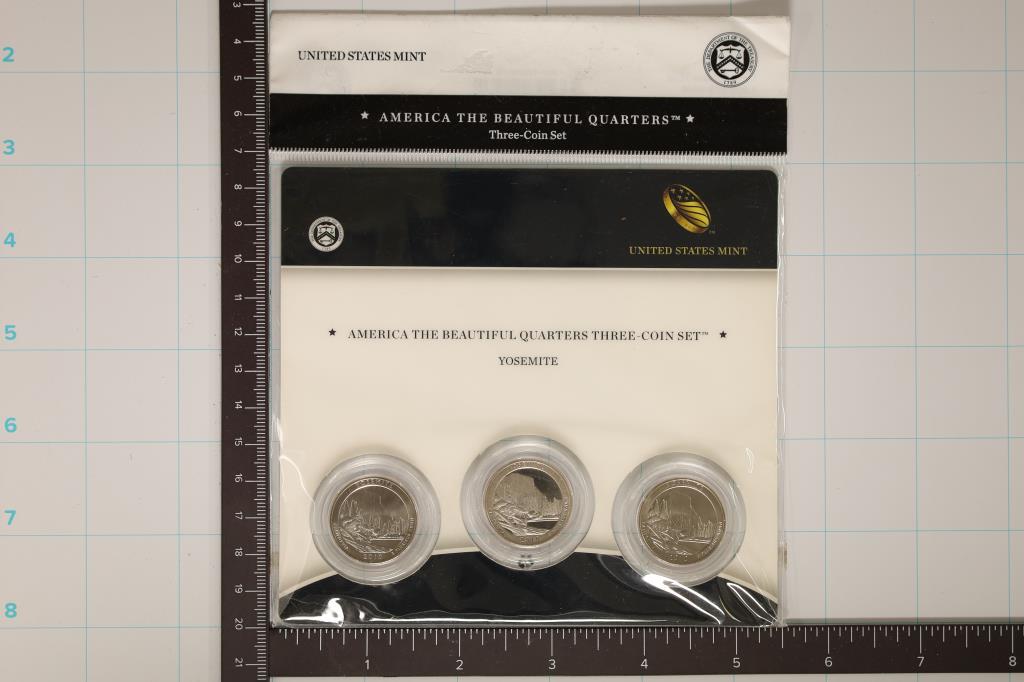 2010 P/D & S AMERICA THE BEAUTIFUL "YOSEMITE" 3: COIN SET IN ORIGINAL US MINT PACKAGING. "S" COIN IS PROOF