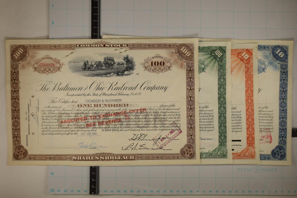 4 ASSORTED VINTAGE RAILROAD STOCK CERTIFICATES (1 of 5)