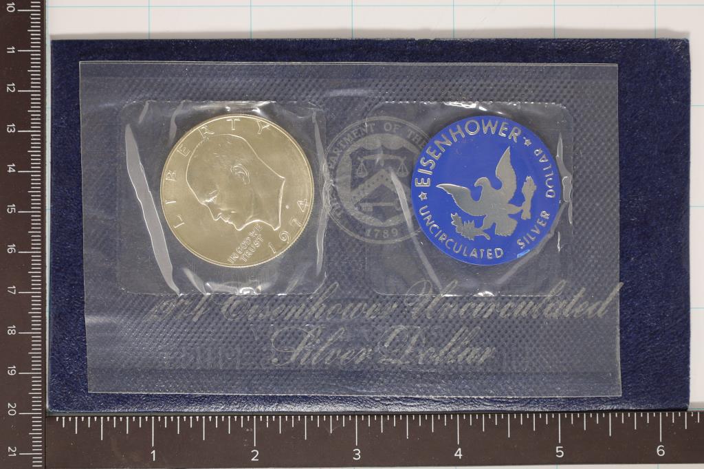 1974-S IKE SILVER DOLLAR IN BLUE ENVELOPE (1 of 2)