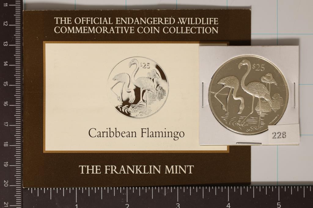 1993 BRITISH VIRGIN ISLANDS $25 STERLING SILVER PF: CARIBBEAN FLAMINGO "FRANKLIN MINT"