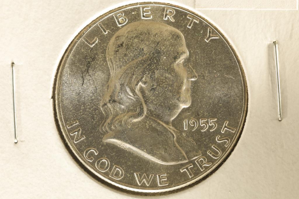 1955 FRANKLIN SILVER HALF DOLLAR BRILLIANT UNC (1 of 2)