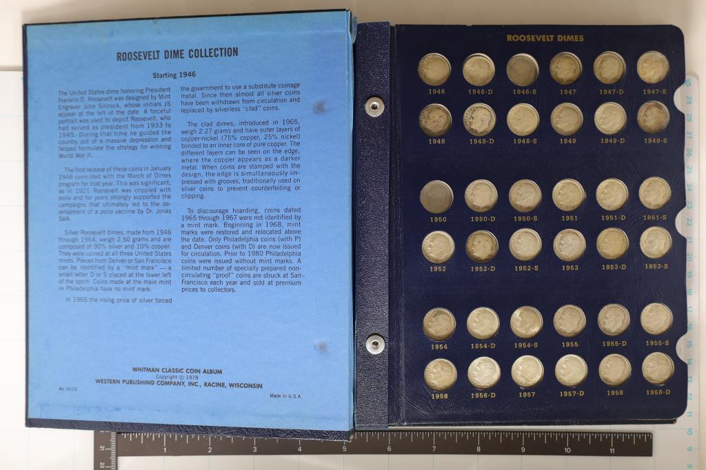 PARTIAL 1946 UP ROOSEVELT DIME SET 46 SILVER & 91 (1 of 9)