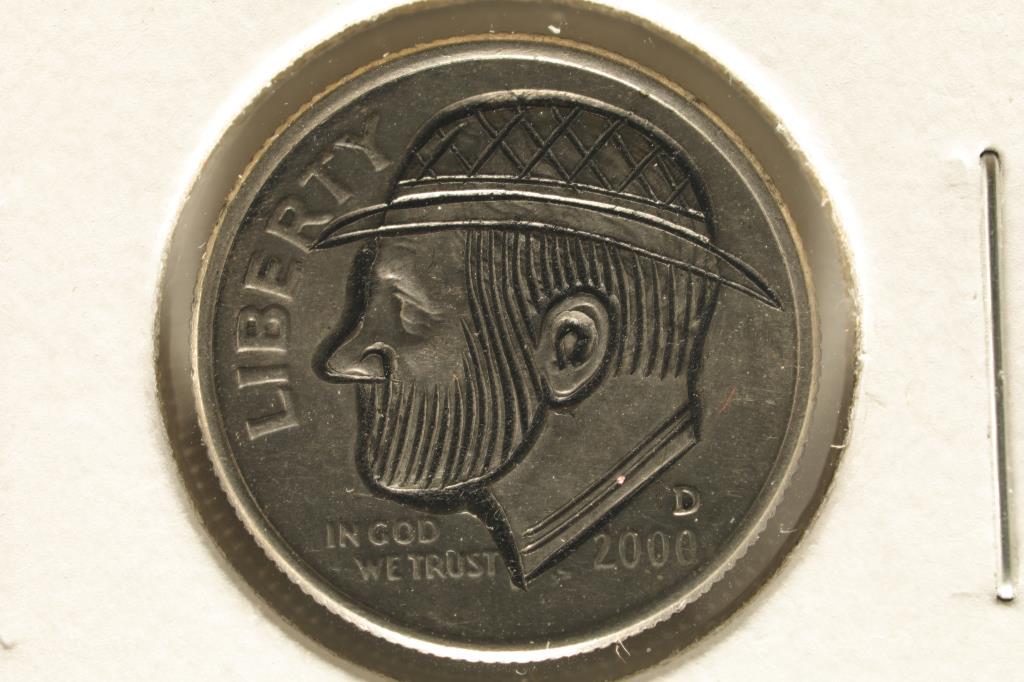 HOBO DIME ON A 2000-D ROOSEVELT DIME BRILLIANT UNC: NEAT PIECE HAND ENGRAVED, USUALLY DO NOT SEE DIMES DONE UP