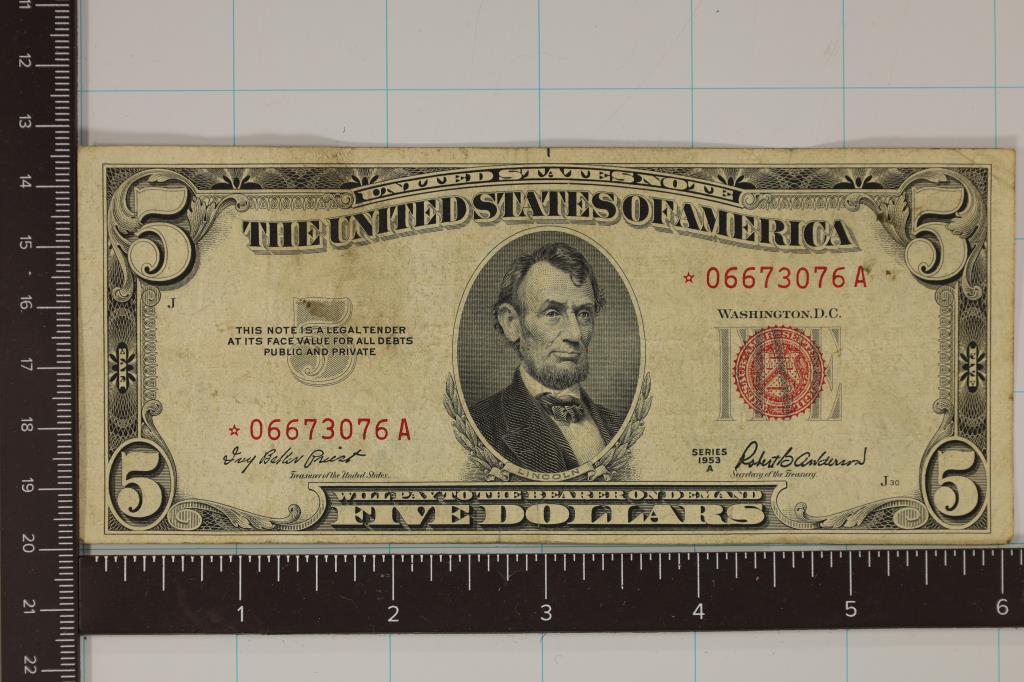 1953-A US $5 RED SEAL NOTE STAR NOTE (1 of 2)