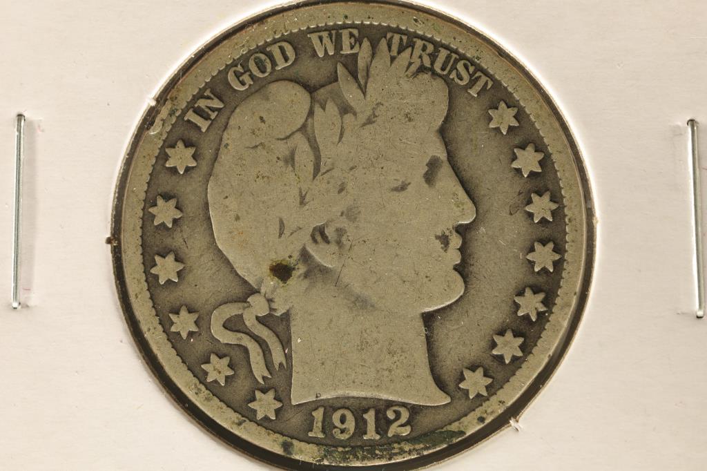 1912-S SILVER BARBER HALF DOLLAR VERY GOOD (1 of 2)