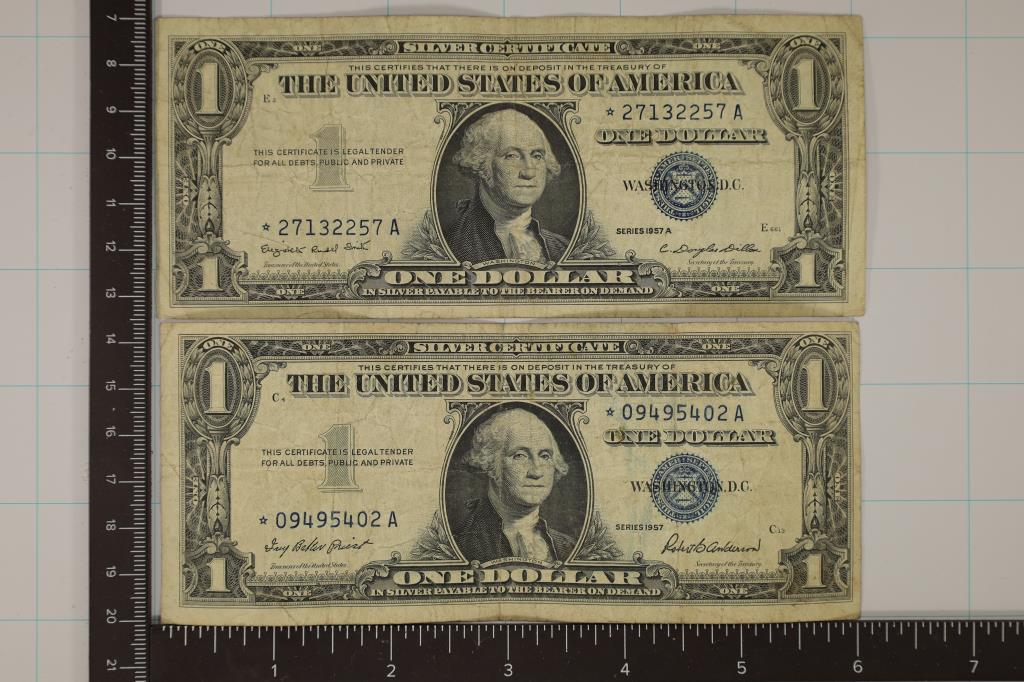 1957 & 1957-A US $1 SILVER CERT STAR NOTES, BLUE (1 of 2)
