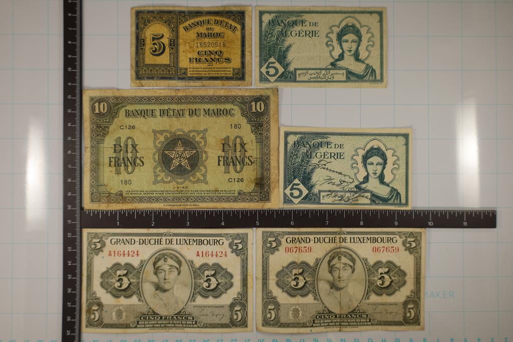 6 FRANC BILLS:2-BANK ALGERIE 1942-5 FRANCS, (1 of 2)
