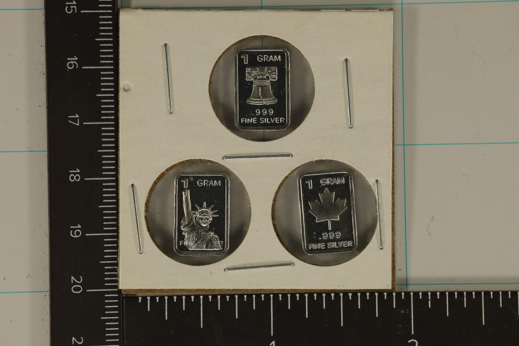 3-1 GRAM PROOF SILVER INGOTS. LIBERTY BELL, STATUE (1 of 2)