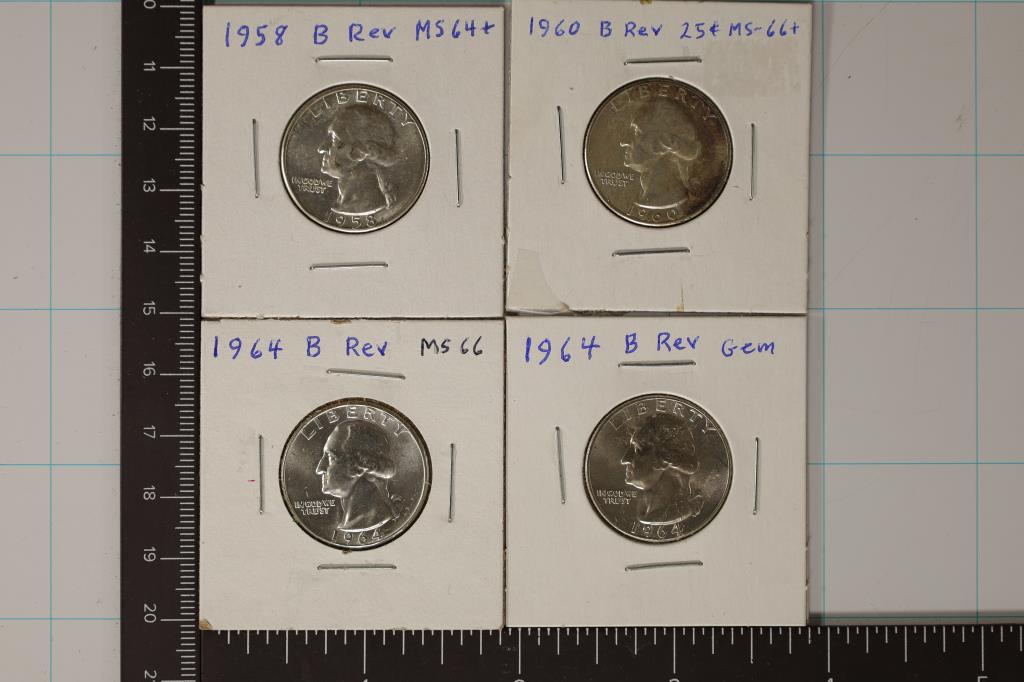 1958, 1960 & 2-1964 WASHINGTON SILVER QUARTERS (1 of 2)