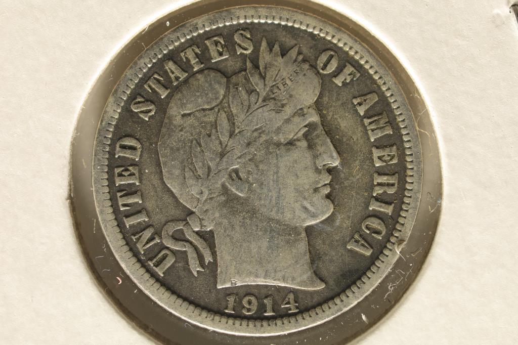 1914 SILVER BARBER DIME VERY FINE+ (1 of 2)