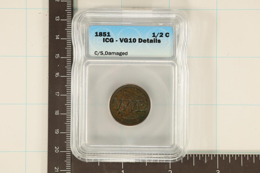 1851 US HALF CENT ICG VERY GOOD 10 DETAILS (1 of 2)