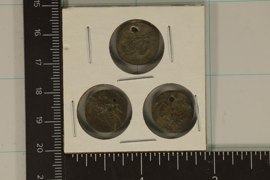 3-SILVER DIME SIZED OTTOMAN EMPIRE PARA COINS: BELLY DANCER COINS FROM THE 1700-1800'S. WITH HOLE IN EACH