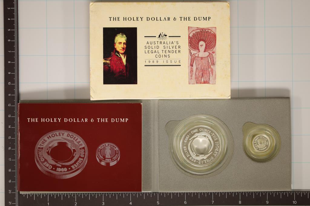 1989 AUSTRALIA'S HOLEY DOLLAR & THE DUMP SOLID: SILVER ORIGINAL PERTH MINTPACKAGING