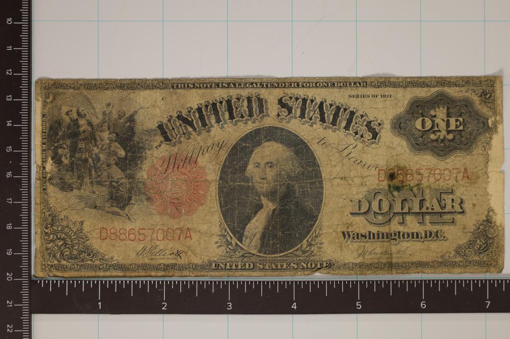1917 US $1 LARGE SIZE  "SAW BACK" RED SEAL BILL (1 of 2)