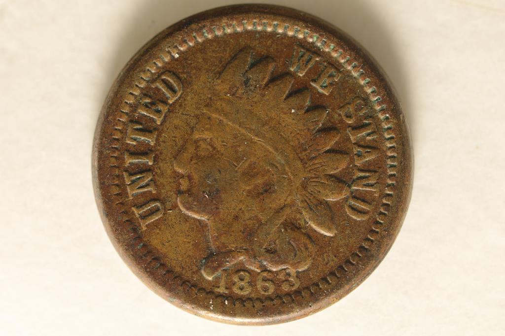1863 CIVIL WAR TOKEN. "UNITED WE STAND" ON THE (1 of 2)