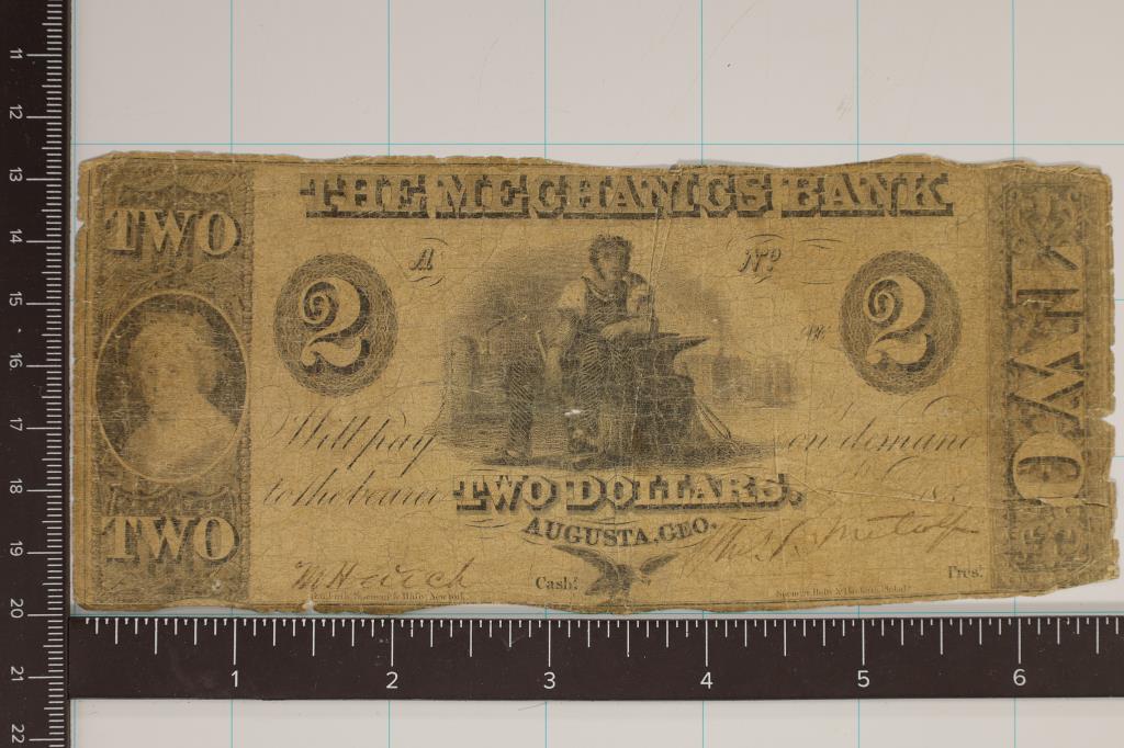 1850 MECHANICS BANK $2 OBSOLETE BANK NOTE (1 of 2)