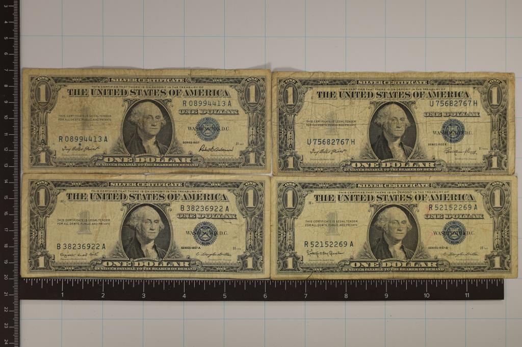 1935-E, 57, 57-A & 1957-B US $1 SILVER CERTS, BLUE (1 of 2)