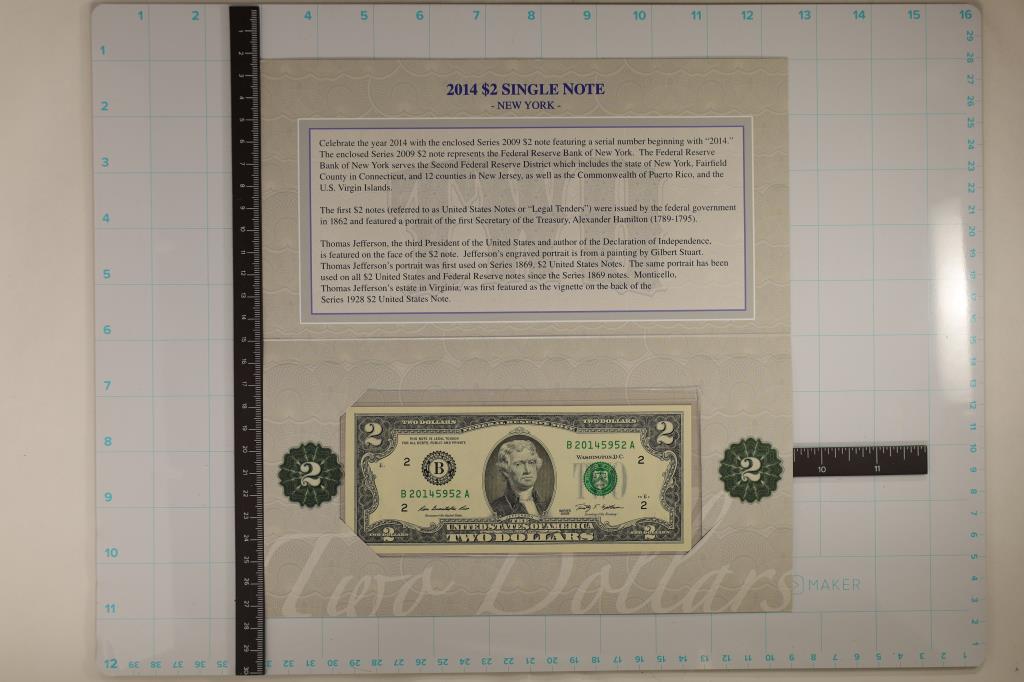2014 NEW YORK FEATURES A 2009 $2 FRN CRISP  UNC (1 of 4)