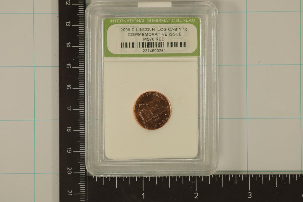 SLABBED 2009-D LINCOLN CENT "LOG CABIN": COMMEMORATIVE ISSUE MS70 RED