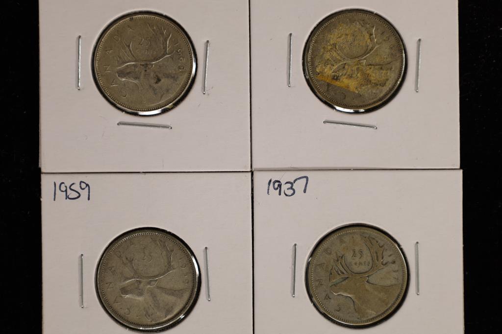 1937, 59, 62 & 1968 CANADA SILVER 25 CENT COINS (1 of 2)