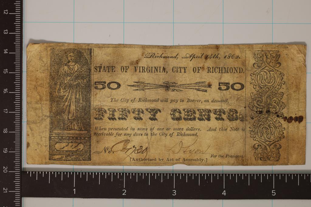1862 STATE OF VIRGINIA FIFTY CENT FRACTIONAL (1 of 2)